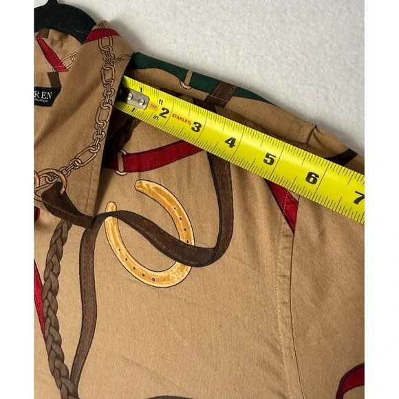 Lauren Ralph Lauren Shirt Women Size 2X Beige Equestrian Print Cotton Button Up - Picture 4 of 16